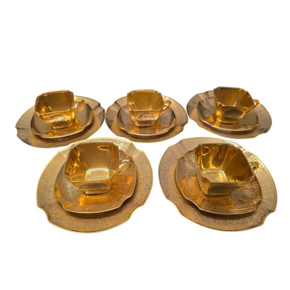 5 Arzberg Bavaria Tea Set Antique German Porcelain 24k Gold Platinum Medallion - Picture 1 of 10